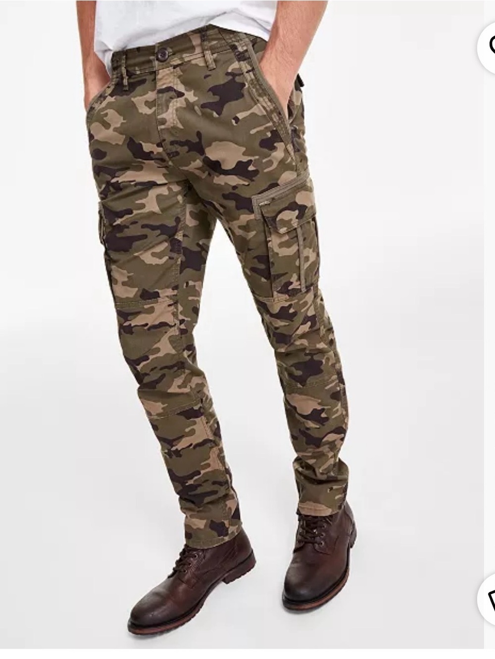 Sun and Stone Straight Leg Cargo Pants in Green Camo